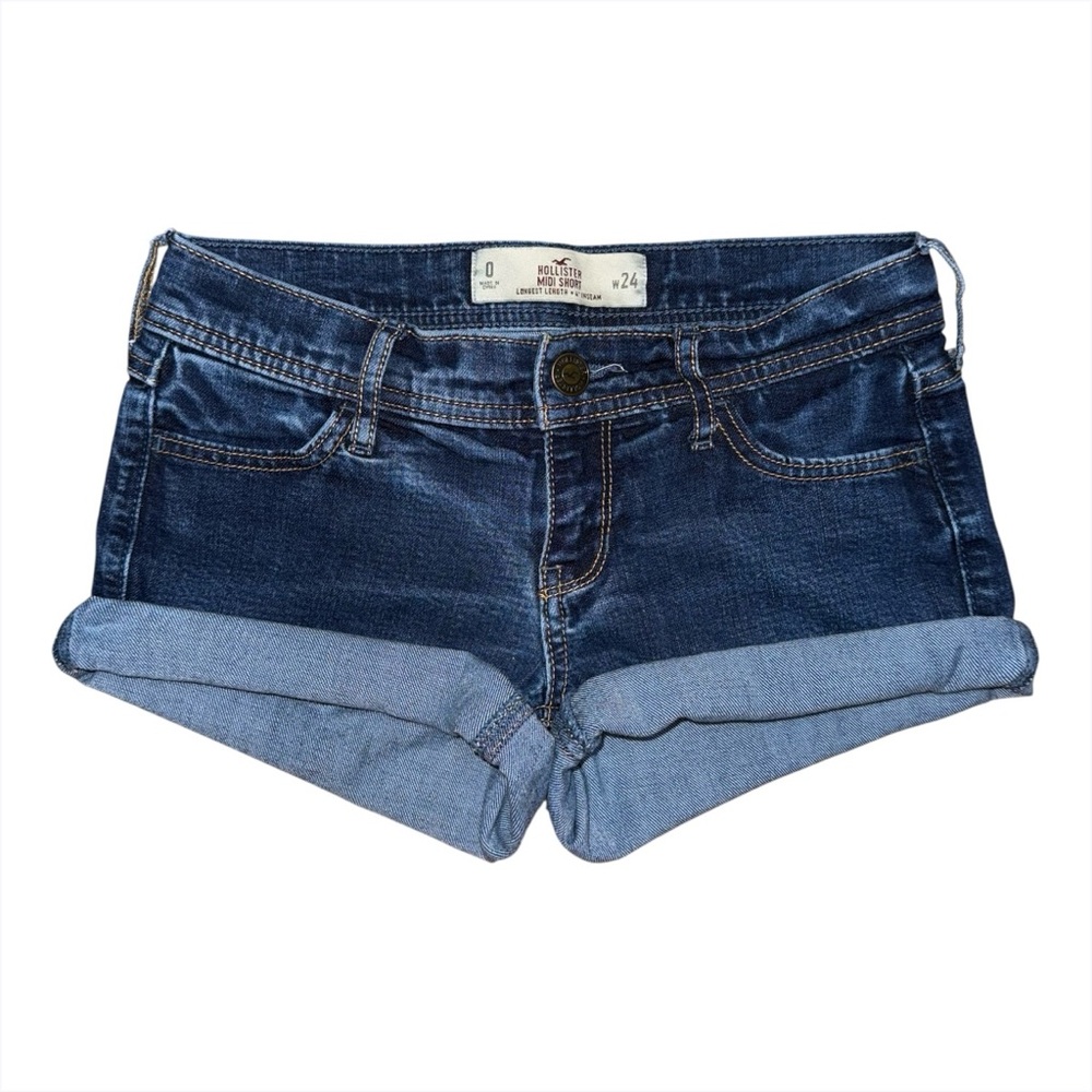 Hollister Ultra Low Rise Micro Mini Jean Shorts Dark Wash Cuffed 0 / 24 y2k